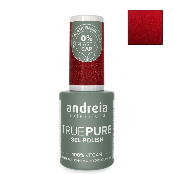 ПОДАРЪК Полуперманентен гел лак за чувствителни нокти 10.5 мл Andreia Professional Glitter Red True Pure T39
