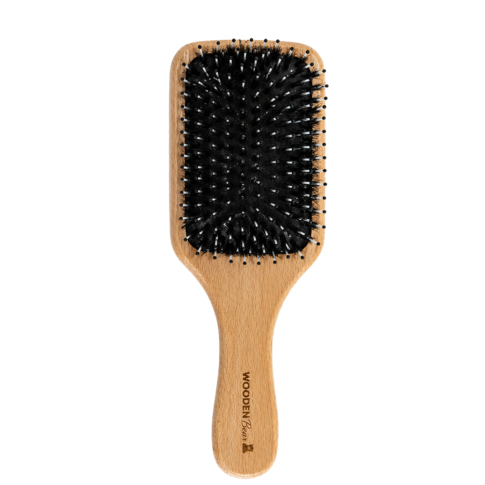 Четка за разресване от бук с естествен косъм от глиган WOODEN Bear Beechwood Paddle Boar Bristle & Pins Brush