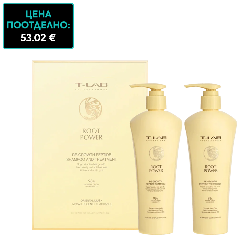 Луксозен комплект за стимулиране на растежа на косата T-LAB Root Power Re-Growth Peptide Shampoo and Treatment Duo Set