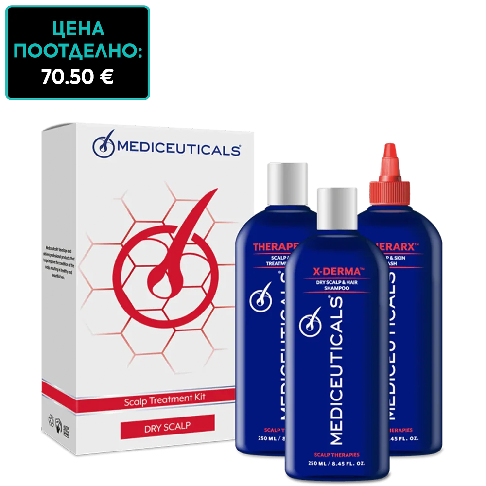 Комплект за успокояване на сух, лющещ се скалп Mediceuticals Scalp Treatment Kit Dry Scalp