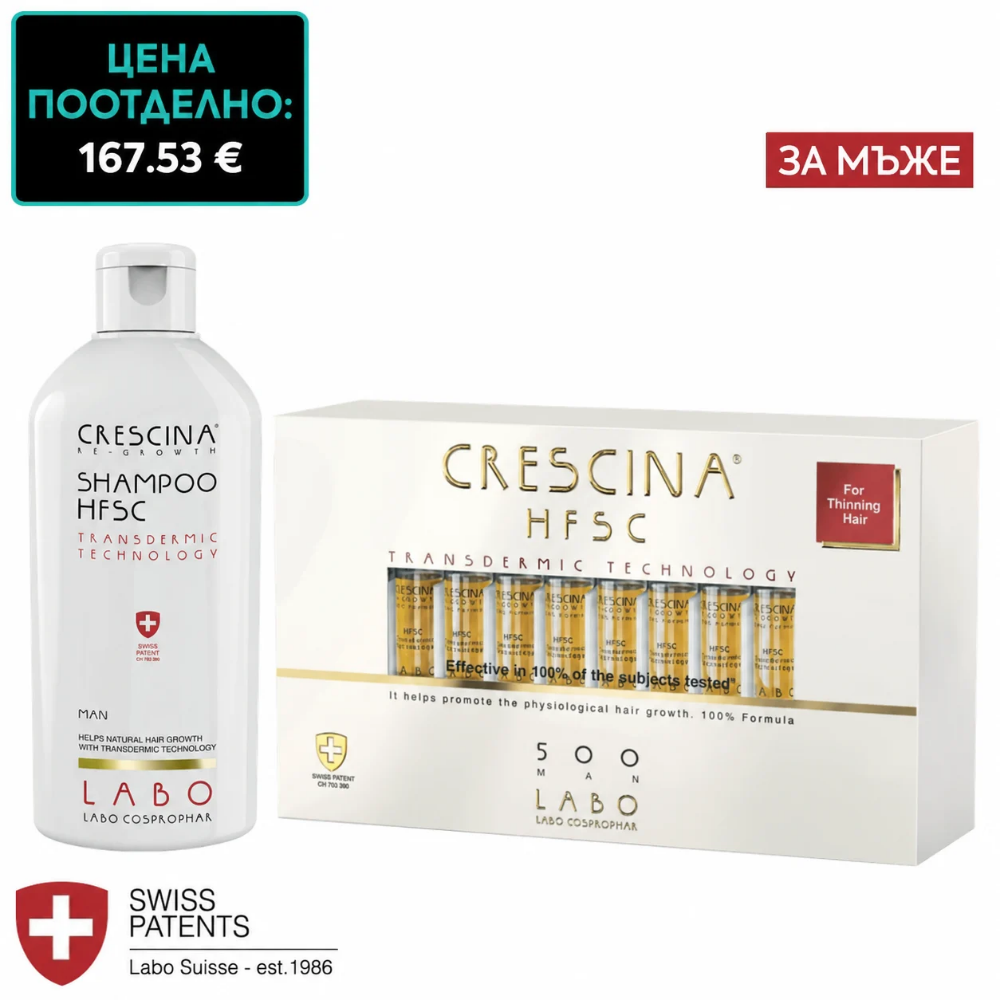 Курс при междинен стадий на изтъняване за мъже Crescina Transdermic Re-Growth Kit