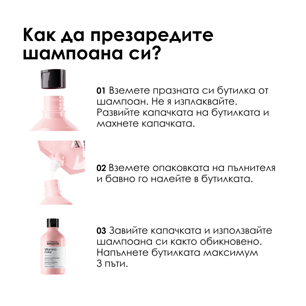 Пълнител за озаряващ и подсилващ шампоан за боядисана коса 500 мл