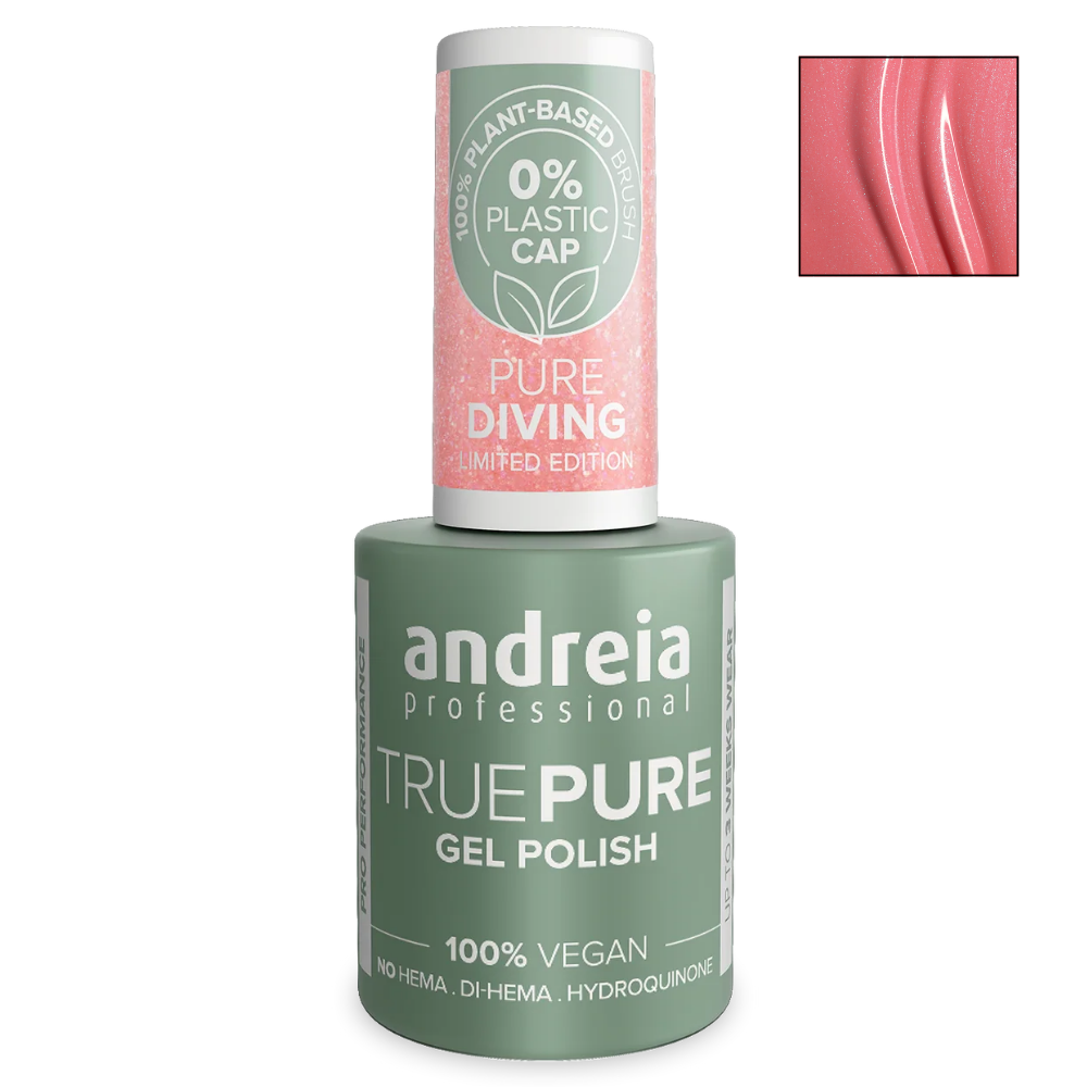 Полуперманентен гел лак за чувствителни нокти 10.5 мл Andreia Professional True Pure Translucent pink with multicolour shimmer PV5