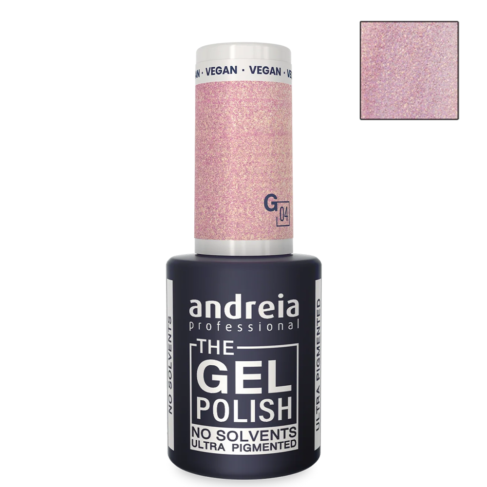 Супер пигментен веган гел лак 10.5 мл Andreia Professional Pink and Gold Glitter The Gel Polish G04