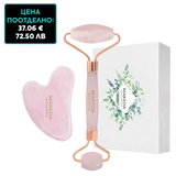 Комплект двоен масажен ролер и гуа ша РОЗОВ КВАРЦ