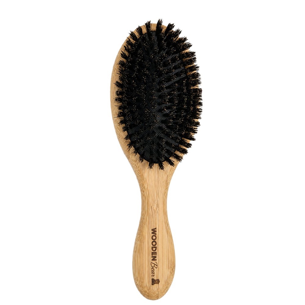 Четка за коса от бамбук с естествен косъм от глиган WOODEN Bear Bamboo Boar Bristle Hair Brush 